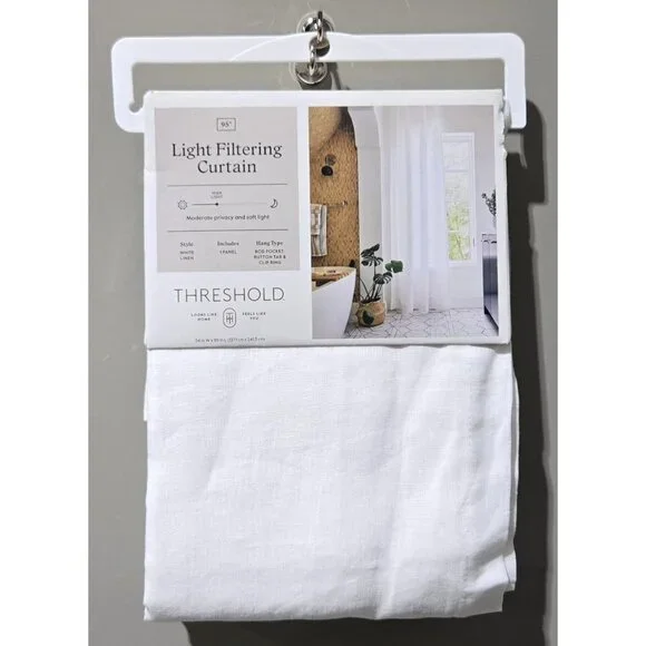 Threshold Light Filtering 100% Linen Single White Curtain Panel 54" x 95" - Picture 2 of 8